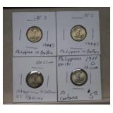 (4) 1944D Philippine 10 Centavos  0.75 Fine