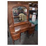 Vintage Wooden Vanity Dressing Table W/Tilt Mirror