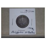 1904S Philippines Silver 20 Centavos  0.90 Fine