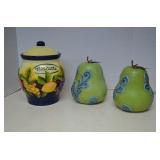 Lot Biscotti Cookie Jar & 2 Large Pear Shaped -