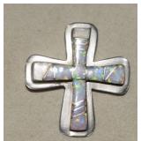 Sterling Cross Pendant w/ Opal Like Stones**