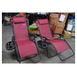 Two Red Zero Gravity Mesh Chairs w/Cup Holder &