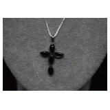 Sterling Box Chain and Onyx Cross Pendant