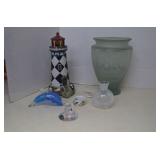 Lot MISC Home Decor Lighthouse, Glass Frosted Vase