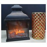 Lighted Simulated  Fire Table Lamp, & Red Jeweled