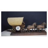 Vtg. United, Metal Covered Wagon Clock & Lamp