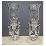 2 Cambridge Glass Rose Point Keyhole Hurricane