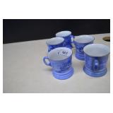 Five Blue Cups Made in Japan