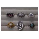 Six Avon Rings - Rhinestones, Rose & More