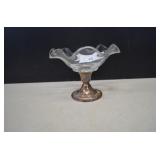 Sterling Base with Ruffled Glass Candy Dish