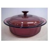 Visions Corning Cranberry Casserole W/ Lid 2.5qt
