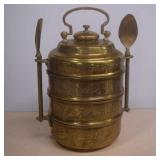 Vtg. Indian 3-Tier Etched Brass Tiffin Lunch Box