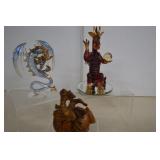 Two Glass Dragons & One Wood Like Dragon
