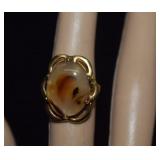 12K 1/20 & 10K GF Ring w/ Agate  Sz 7