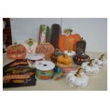 Fall/Halloween Decor - Art Glass Pumpkins, Ribbon,