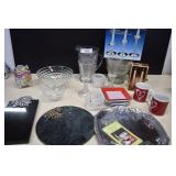 Glassware, Cheese Boards, Silverplate Platter,