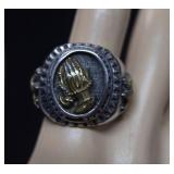 Lg Metal Rng w/ Praying Hands and Doves  Sz 10-1/2