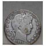 1911  Barber Silver Half Dollar