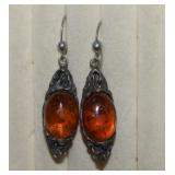 Sterling Amber Drop Earrings