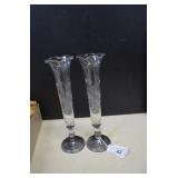 Whiting Sterling Base Etched Glass Flutes