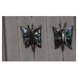Vtg Sterling Butterfly Abalone Screw Back Earrings