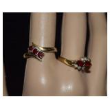 Two Costume Rings w/ Red Stones Sz 8 & 8-3/4