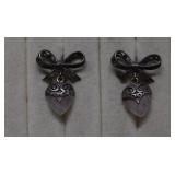 Sterling Pink Quartz Bow & Heart Earrings