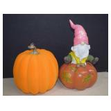 Resin Garden Gnome & Flocked Pumpkin Decor