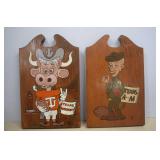 2- Painted Wood Wall Plaques,Texas Longhorns &