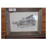 Framed Vtg Western Sketch By Bob Edgar