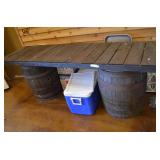 Two Wooden Barrels with Wood Bar Topper