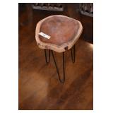 Natural Wood Slab  End Table on Metal Legs