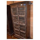 Antique Rustic Cupboard with Metal Hardware &Trim