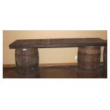 Two Whiskey Barrels With Custom Made Table Top