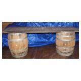 Two Whiskey Barrels With Custom Made Table Top