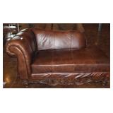 Brown Leather Sofa With A  Rich Patina And Carved