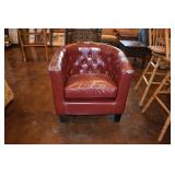 Red Tufted Barrel Club Chair