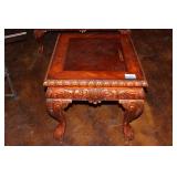 Carved Dark Wood End Table With Cabriole Style Leg