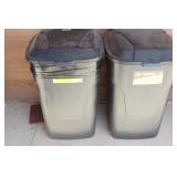 Two Rubbermaid Roll Out Trash Bins