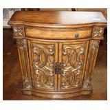 Ornate Accent Cabinet With Aged Pecan Finish