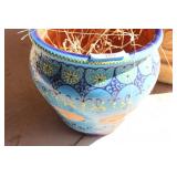 Hand Painted Clay Pot  (Some Damage To Paint)