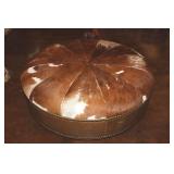 50' Round Segmented Cowhide And Leather Ottoman