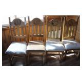 Four Rustic Wood Chairs W/Padded Seats