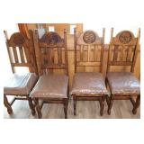 Four Rustic Wood Chairs With Cushioned Seats