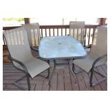 Five Piece Patio Set Has Four Chairs & Glass Table