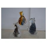 Three Blown Glass Cat Paperweights