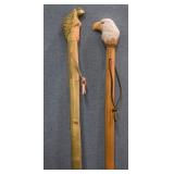 Two Carved Wood Animal Head Walking Sticks