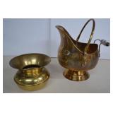 Small Brass Spittoon & Copper Helmet Form Coal