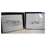 2-James Flood Pencil Sketch Prints Of Pan Am