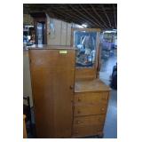 Antique Tiger Oak Chifforobe w/Side Mirror &